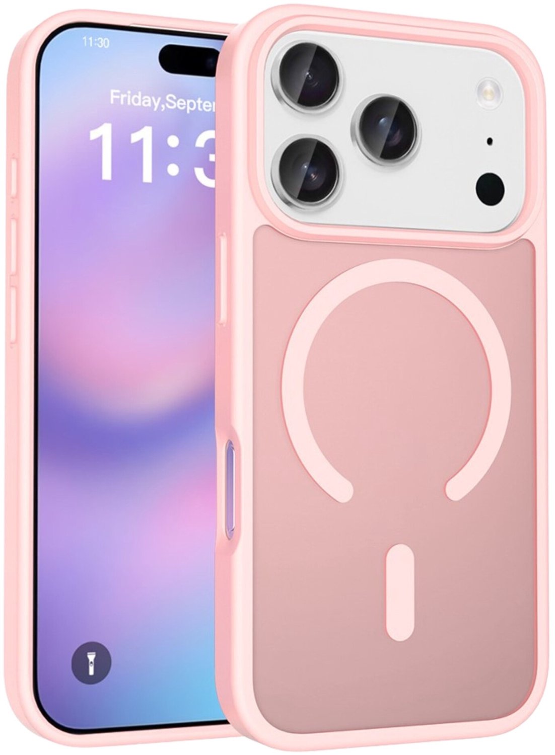 Casety Geschikt voor iPhone 18 Pro / Geschikt voor iPhone 17 Pro hoesje - slanke backcover met magnetisch ondersteuning - Lichtroze