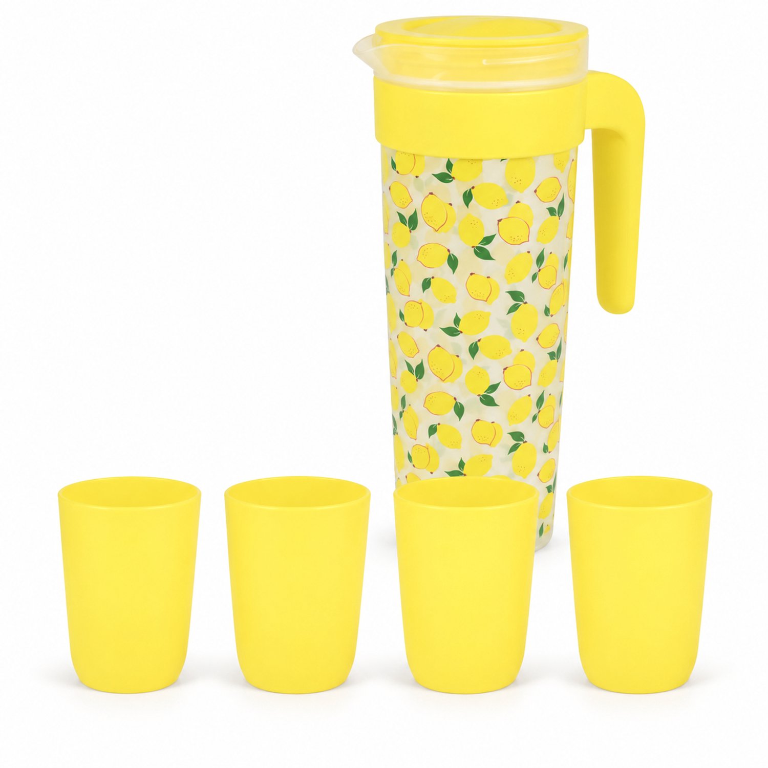 Waterkan met Filter en Deksel - 1 Liter - Inclusief 4 Bekers - Citroenontwerp