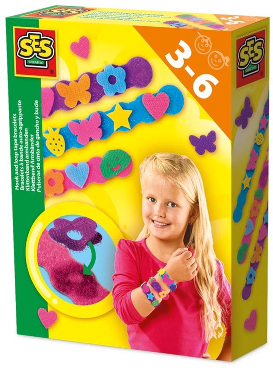 SES Creative – Klittenband Armbanden – Armbandjes Maken Voor Kinderen – 3 Herbruikbare Armbanden Met Verschillende Vormpjes – Creatief Speelgoed Vanaf 3 Jaar