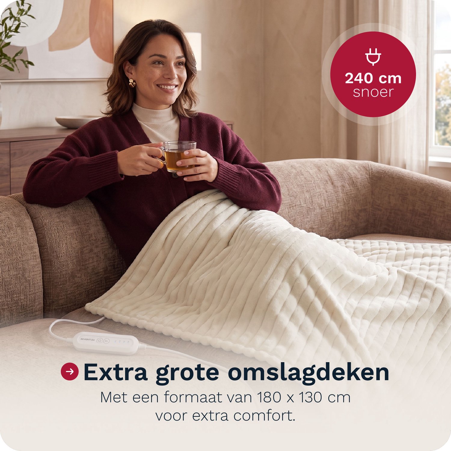 Inventum HB186W elektrische deken 180x130 cm - Imitatiebond - 1 persoons - Warmtedeken - Omslagdeken - 4 standen - Wit – foto 4