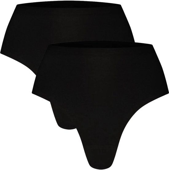 Twee zwarte Ten Cate Secrets high-waist strings met een gladde, naadloze afwerking.