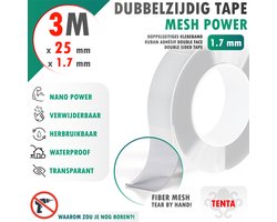 Dubbelzijdig Tape Extra Sterk 3m x 25mm x 1.5mm - TENTA Mesh Power