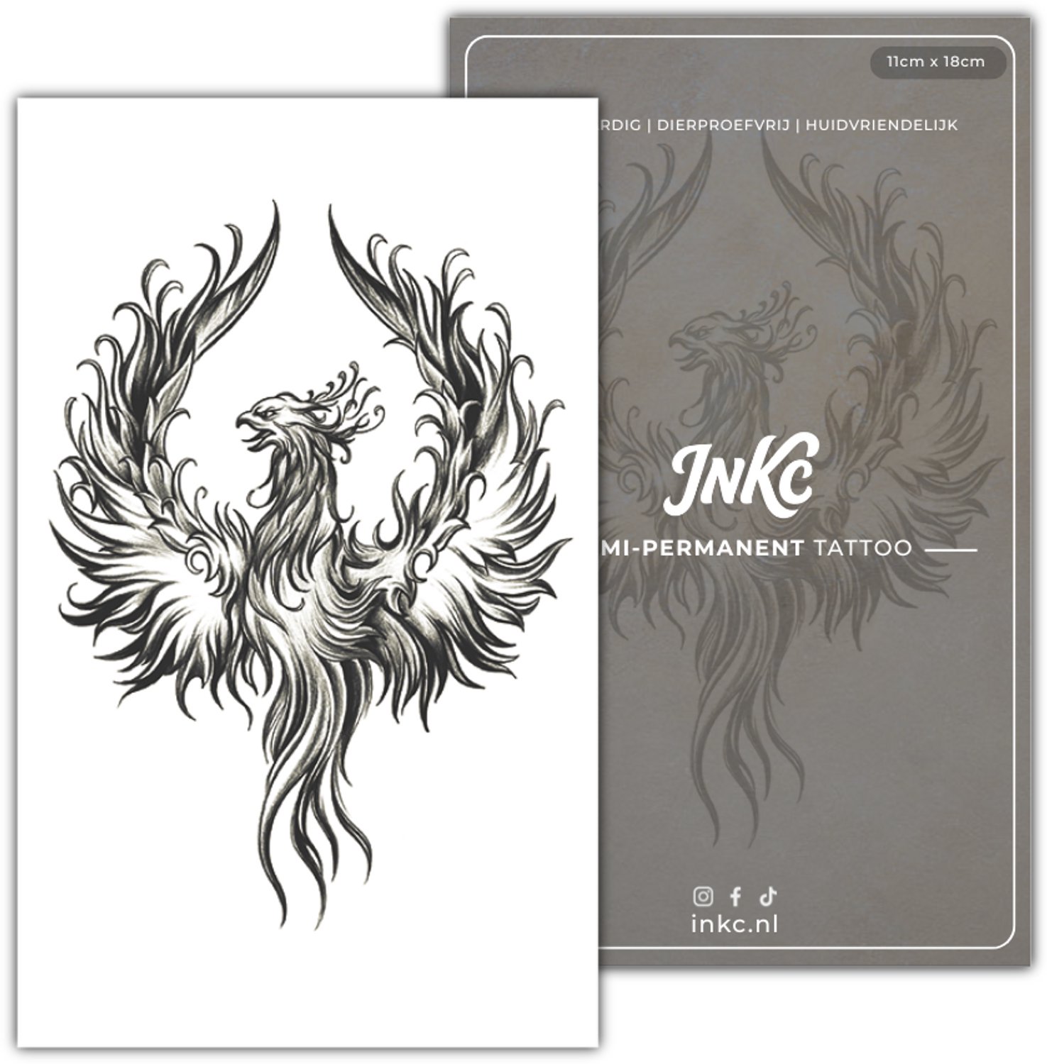 INKC - Tijdelijke Tattoo - Phoenix - Nep Tattoo - Plak Tattoos - Blijft tot 2 weken - 11 x 18cm