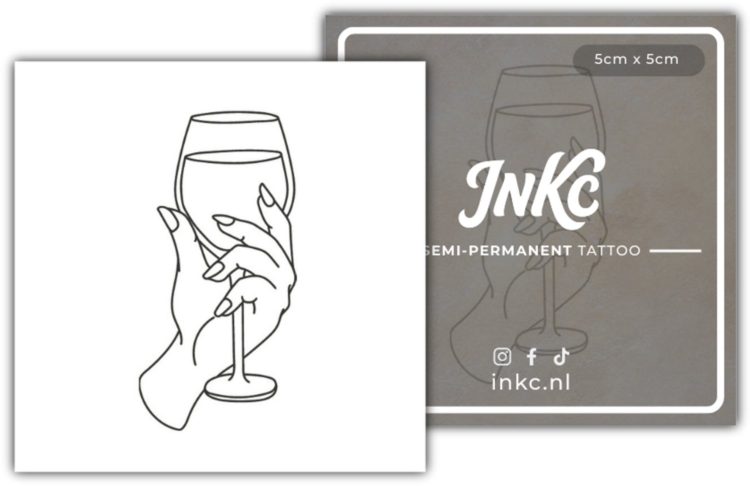 INKC - Tijdelijke Tattoo - Wijnglas - Nep Tattoo - Plak Tattoos - Blijft tot 2 weken - 5 x 5cm