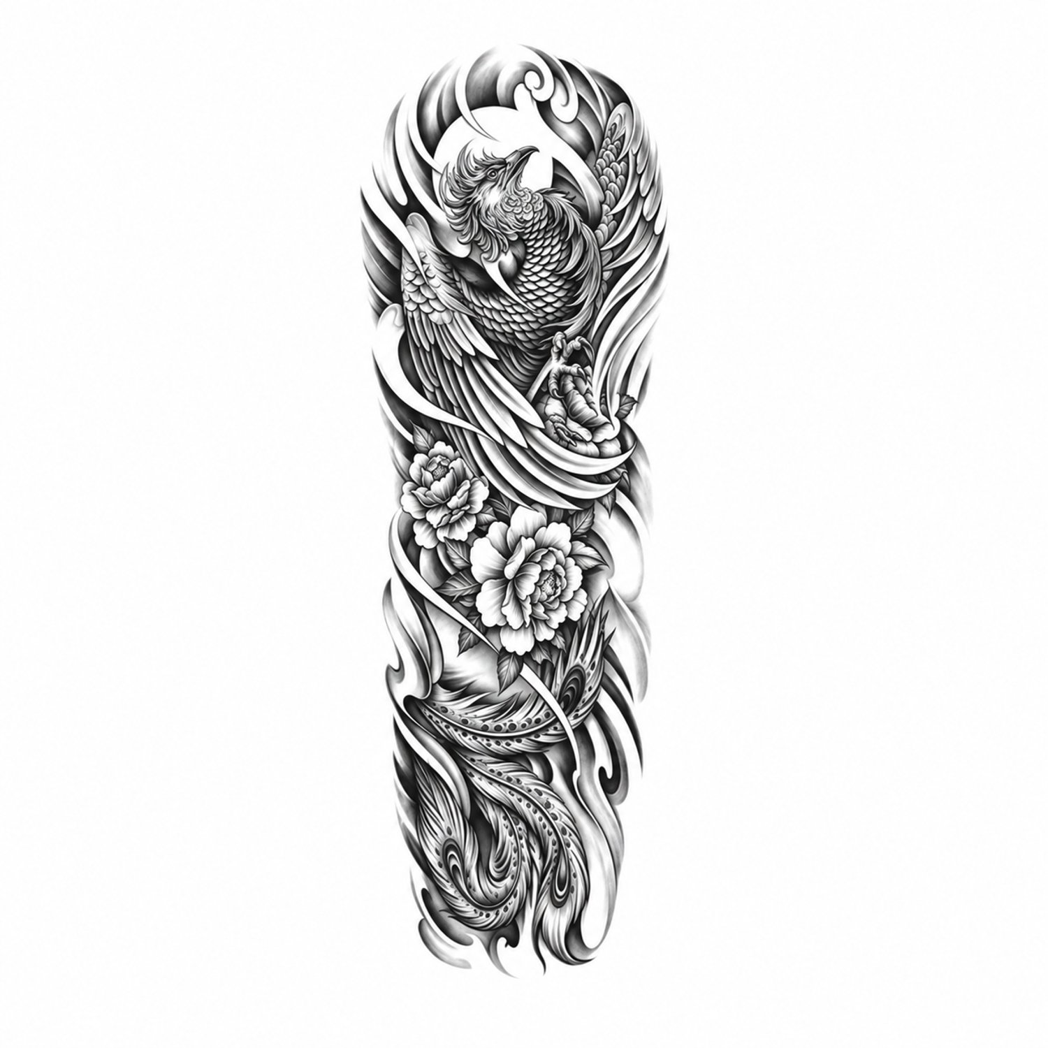 INKC - Tijdelijke Tattoo - Adelaar en Bloemen Sleeve - Nep Tattoo - Plak Tattoos - Blijft tot 2 weken - 16 x 47cm