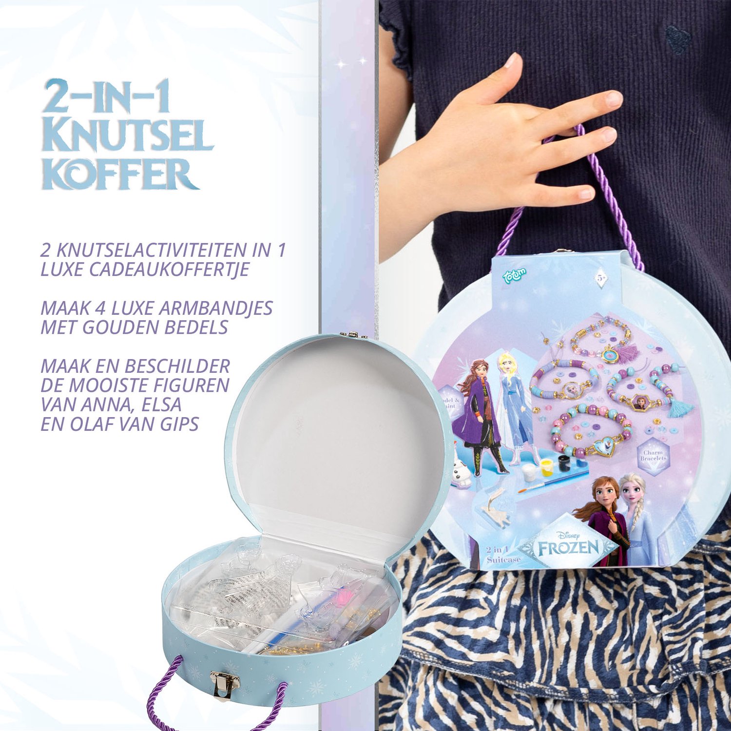 Disney Frozen 2-in-1 Knutselkoffer - 4 armbandjes met 300+ kralen - Gipsfiguren gieten en schilderen - Speelgoed Kinderen - Knutselen - Voor meisjes en jongens - Vanaf 5 jaar - Totum — afbeelding 2