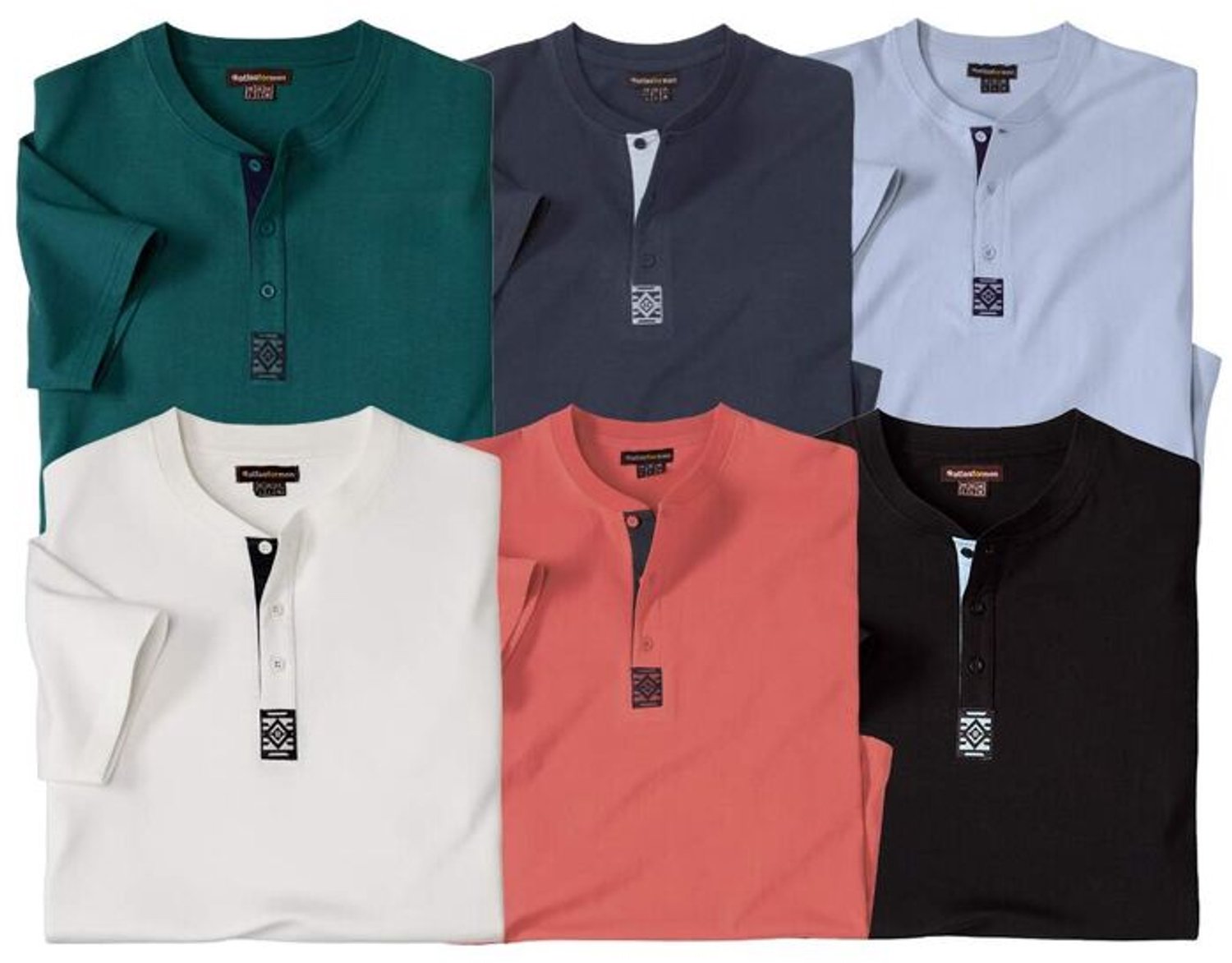 ATLAS FOR MEN - Set van 6 T-shirts met henleykraag - Heren - Verkrijgbaar in grote maten - M