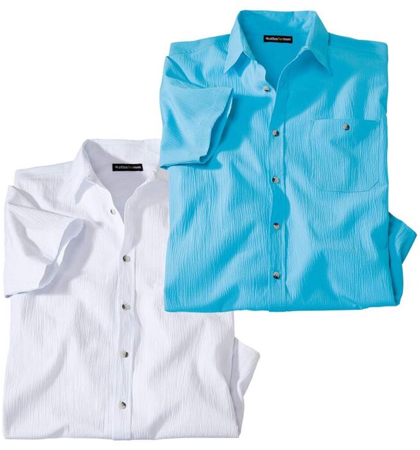ATLAS FOR MEN - Set van 2 crêpe-overhemden met korte mouwen - Heren - Verkrijgbaar in grote maten - L