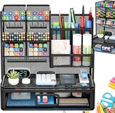 Pennenhouder Bureau - Bureau Organizer met Lade - 12 Vakken - Zwarte Mesh Organizer - Pennenbak voor Schrijfwaren - Voor Pennen, Markers, Linialen en Kleine Accessoires