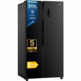 Heinner HSBS-HM532NFGBKE++ Amerikaanse Side-by-Side Koelkast – 532 L – No Frost – Smart Eco Functie – Snel Koelen – Deur-alarm – Zwart Glas – 5 Jaar Garantie