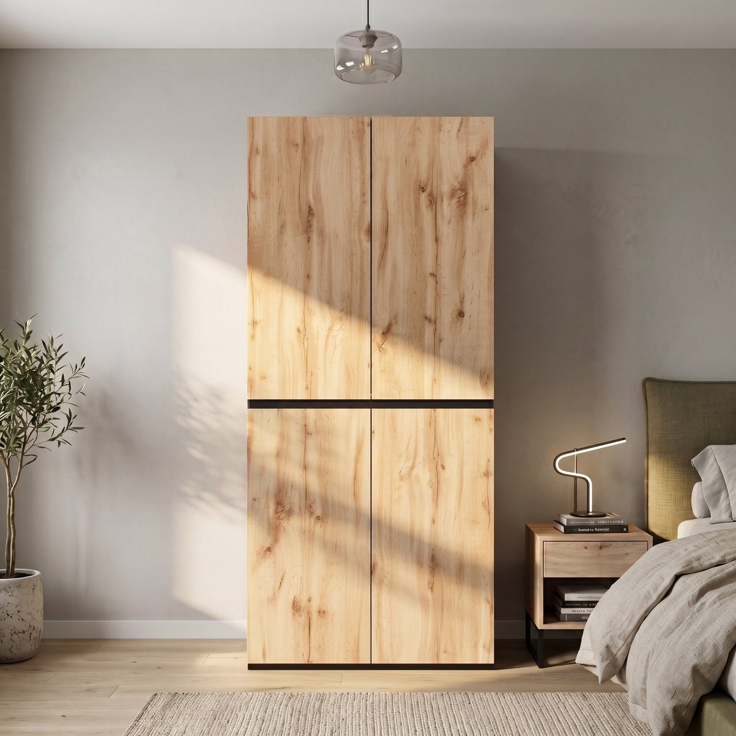 VVBV Kledingkast / Garderobekast 90x50x200 cm – 3 Lades, Opbergruimte, Kledingstang, 4 Deuren, Houtlook – voor Slaapkamer/Hal/Entree – MDF, Spaanplaat Naturel