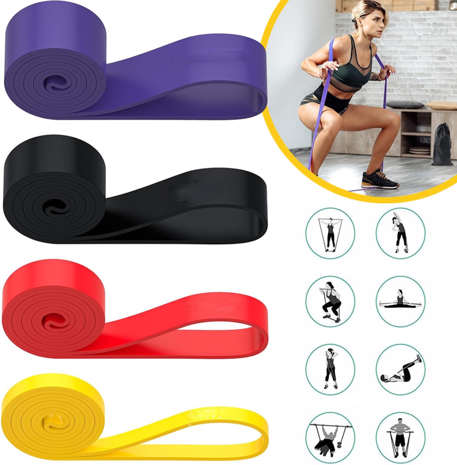Set Weerstandsbanden - Weerstandsbanden In 4 Niveaus - Optrekbanden - Voor Crossfit Krachttraining En Yoga
