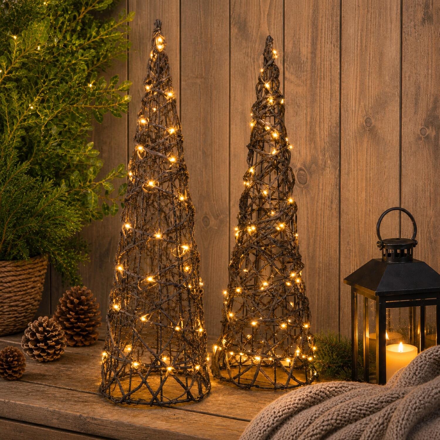Anna's Collection LED kegel kerstboom lamp - 2x - 60 cm - 100 led lampjes - warm wit - kerstverlichting