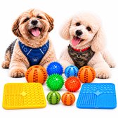 Hondenspeelgoed Set – 2 Likmatten, 5 Snackballen in Verschillende Maten & 3 Knijpballen – Interactief Speelgoed voor Honden – Kauwen, Likken & Spelen
