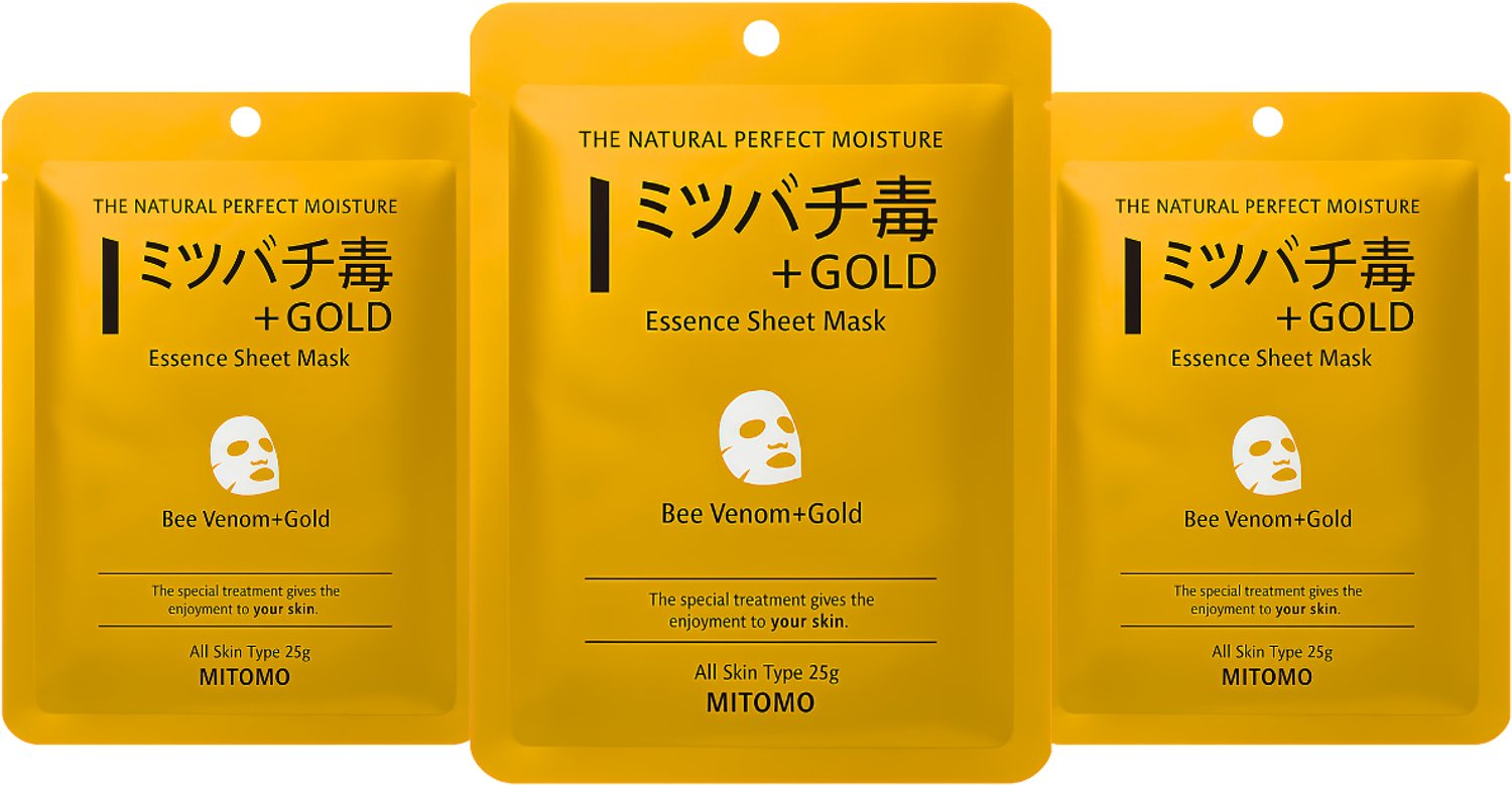 MITOMO Gezichtsmasker Goud & Bijengif - Anti Rimpel & Anti Aging Sheet Mask - Gezichtsverzorging - 3 Stuks