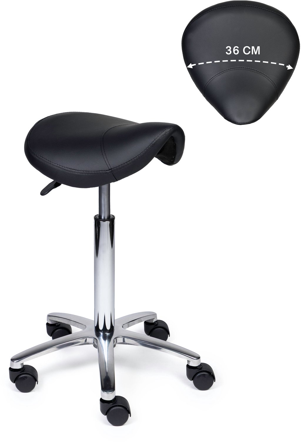 Ergonomische Zadelkruk Compact Zwart op Wielen Standaard uitvoering (50-68cm) / Zonder voetensteun / Voetdoppen