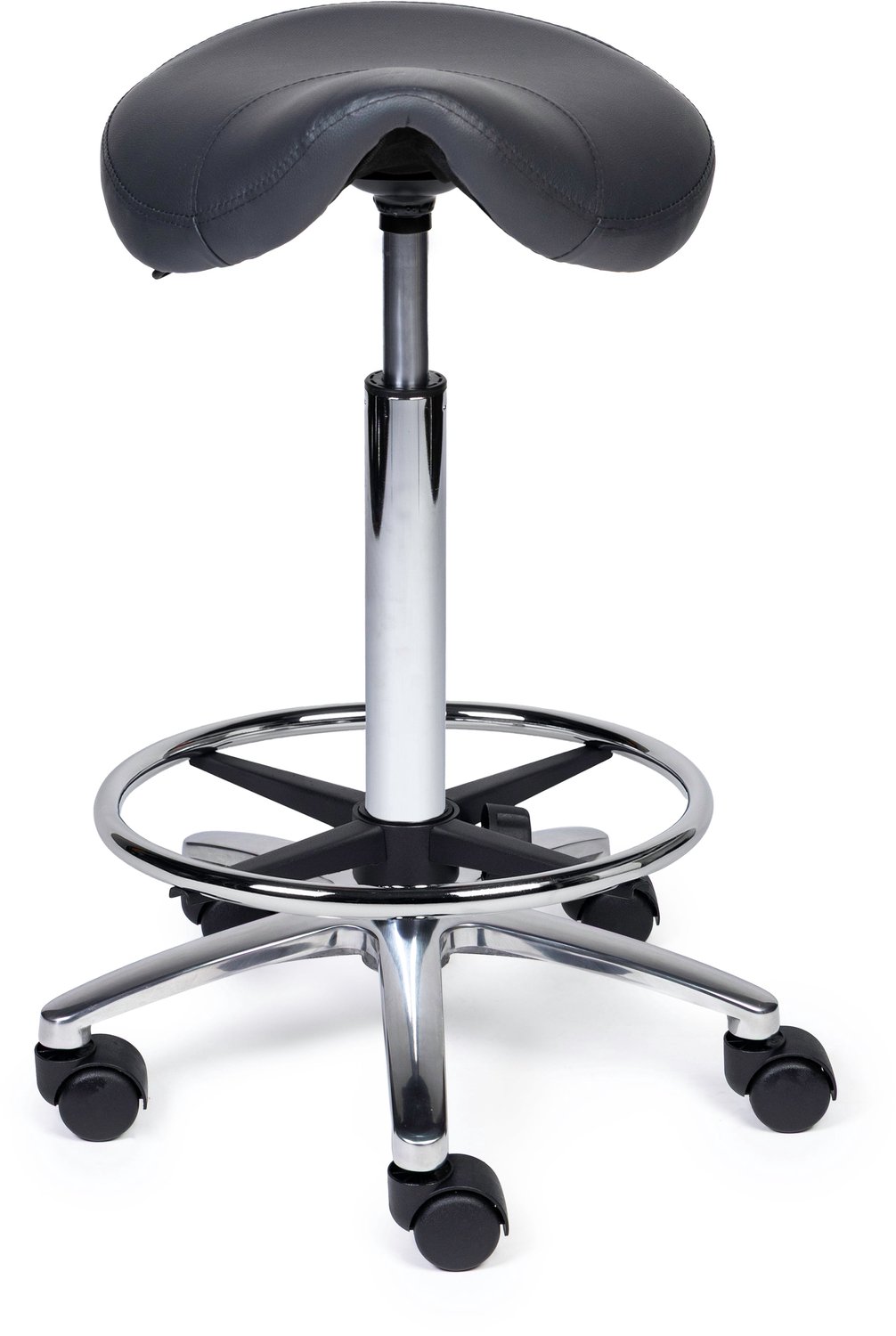 Ergonomische Zadelkruk XS Compact Grijs op Wielen Hoge uitvoering (70-84cm) / Zonder voetensteun / Standaard wielen