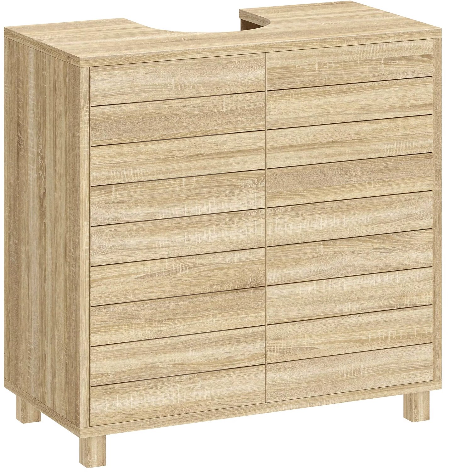 CreateEcom badkamerkast - onderkast wastafel - met verstelbare plank, lattendeuren en drukopening - voor onderstel- of wandgemonteerde wastafel - 60X30X60 cm - naturel