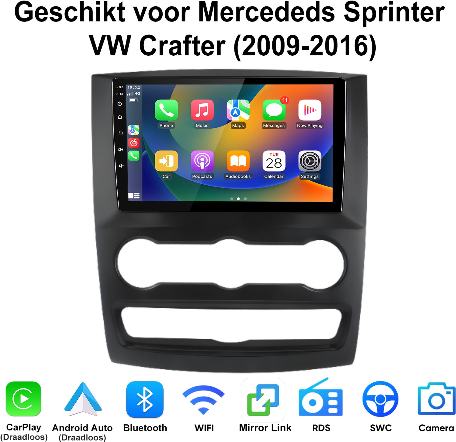 JUNSUN Android 15 AutoRadio Geschikt voor Mercededs Sprinter VW Crafter (2009-2016) - 2+32GB - Draadloze CarPlay & Andriod Auto - GPS-navigatiesysteem - WiFi - Bluetooth - Stuurwielbediening - 10-inch Touchscreen - DSP - FM - USB