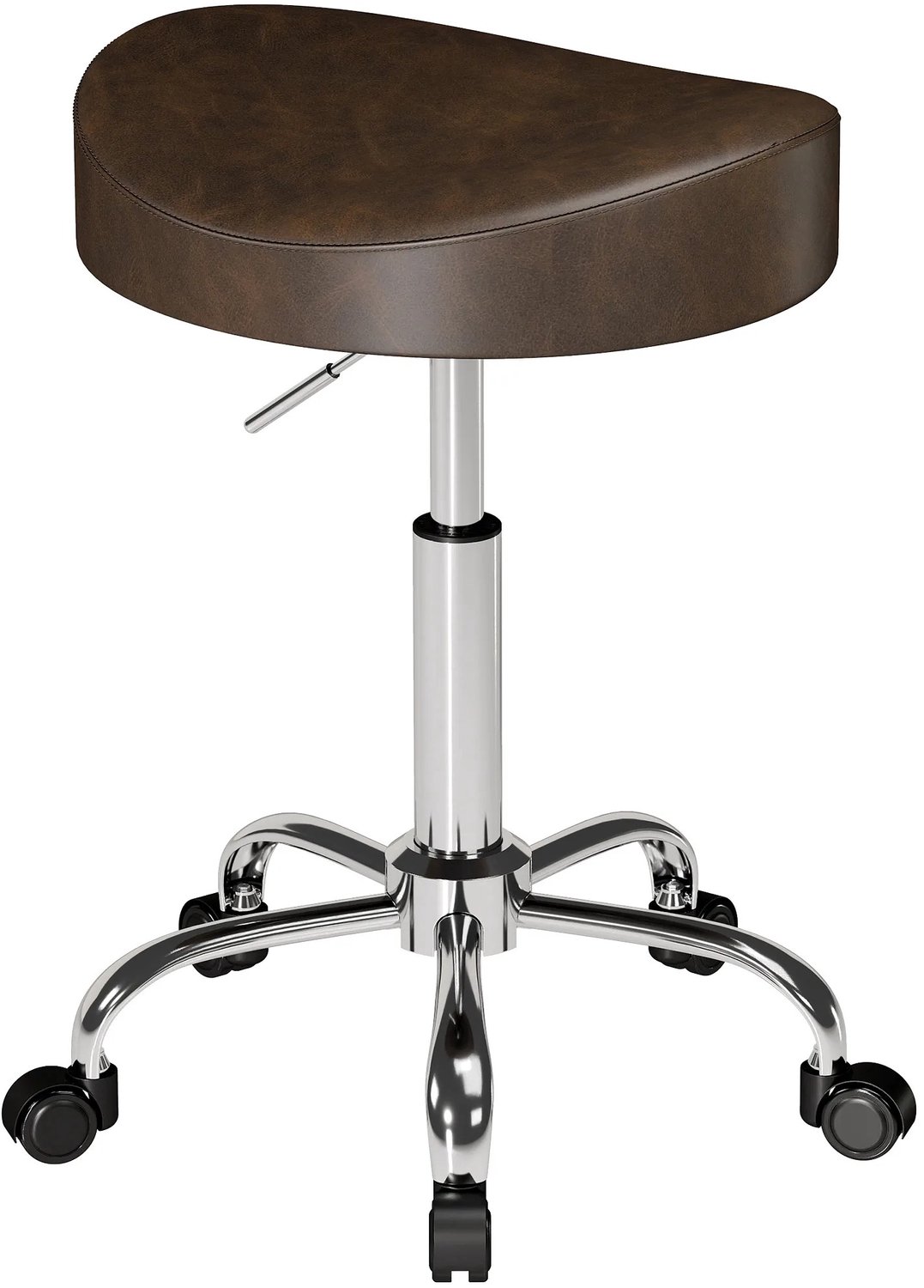 Bresht Salonkruk - Kruk - Wielen - In hoogte verstelbaar - 360° Draaibaar - 8 cm Dik Zitkussen - Bruin - 52 × 52 × 51–66,5 cm