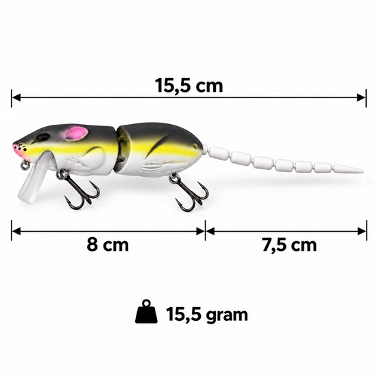 S&D | Kunstaas Rat - 2 stuks / Geel - 15.5cm - Roofvissen - Topwater Floater — afbeelding 3