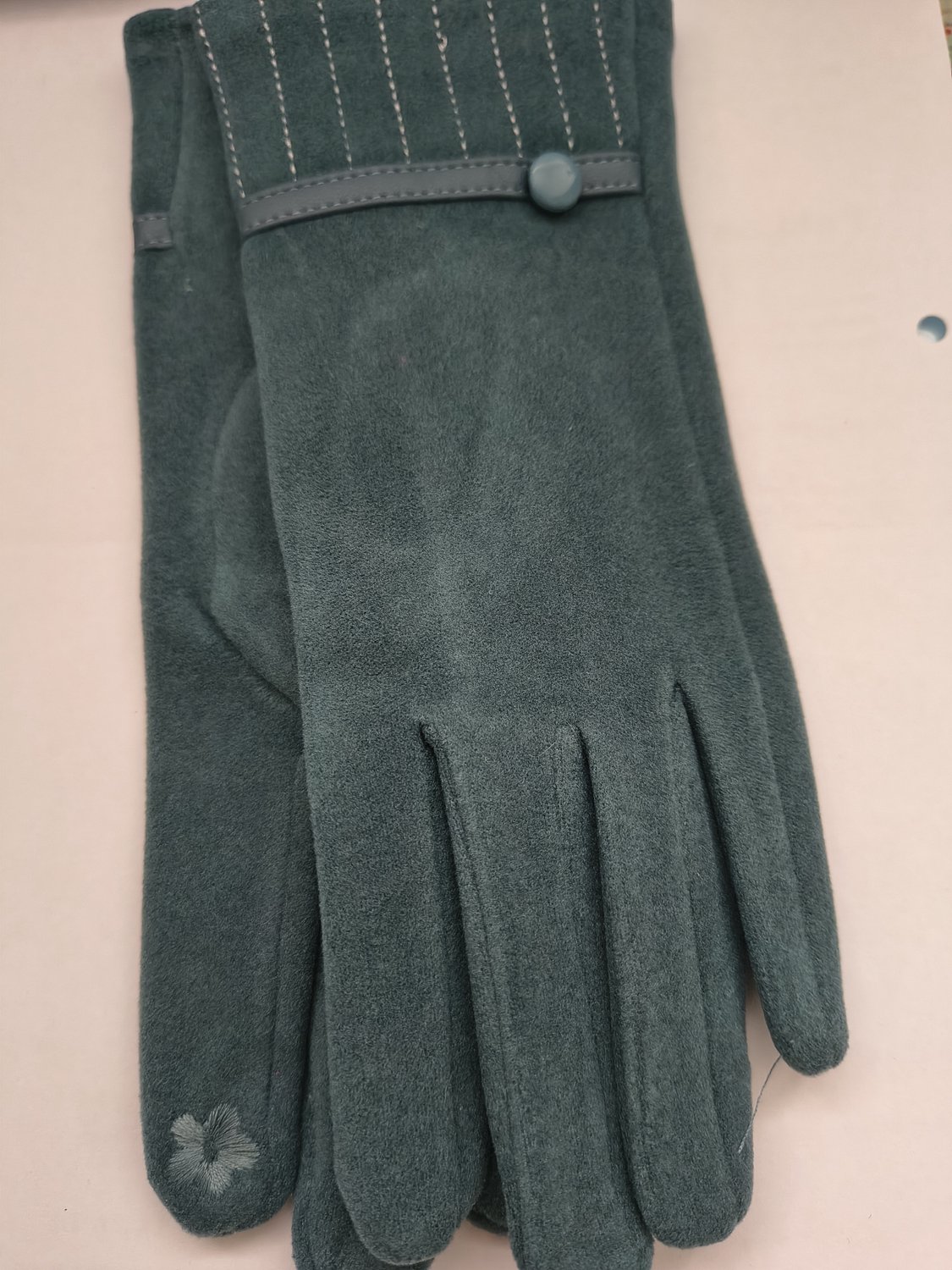 Stevige faux suede dames handschoenen Irene-touchscreenfunctie-effen donker stone groen