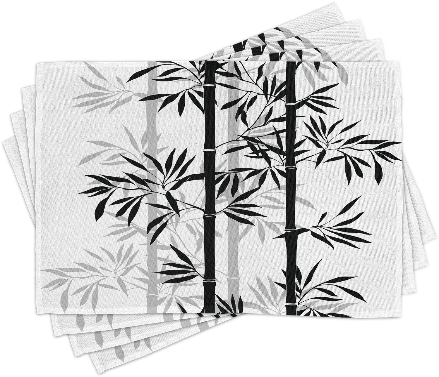 ABAKUHAUS Levensboom Placemats Set van 4, Monochroom Eenvoudig Ontwerp Silhouetten van Boom Bladeren Japans Boho Afbeelding, Wasbare Stoffen Placemats voor de Eettafel, Standaardformaat, Wit en Zwart