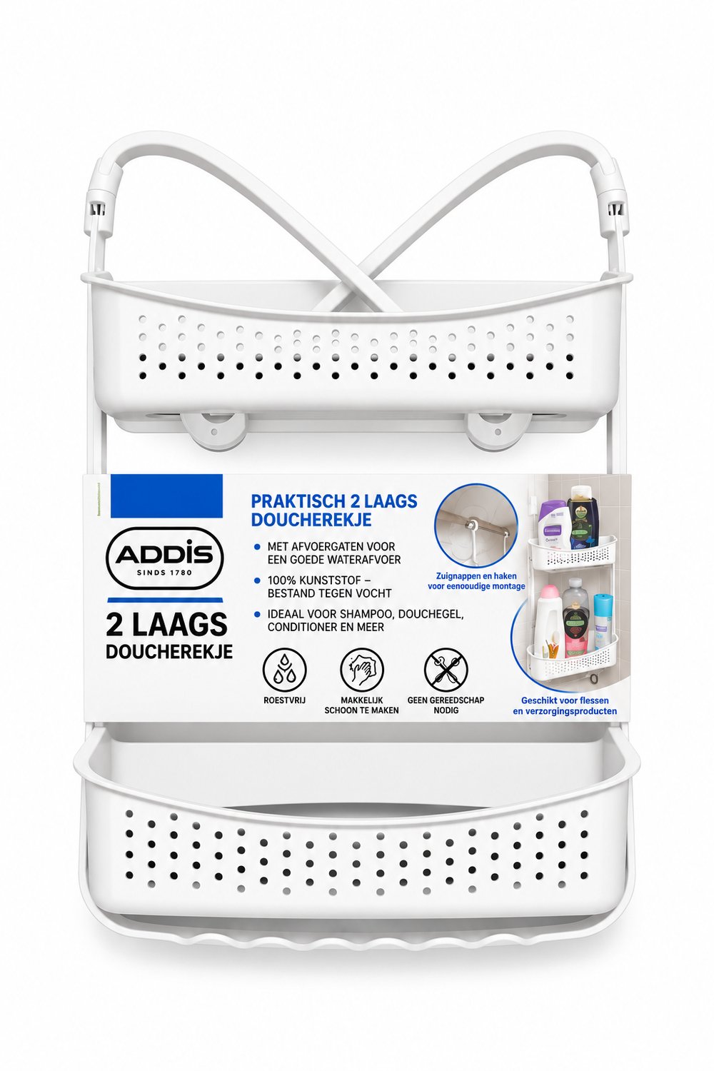 Addis 2-laags douche organizer – 73hg x 32br x 11dp cm – kunststof – wit