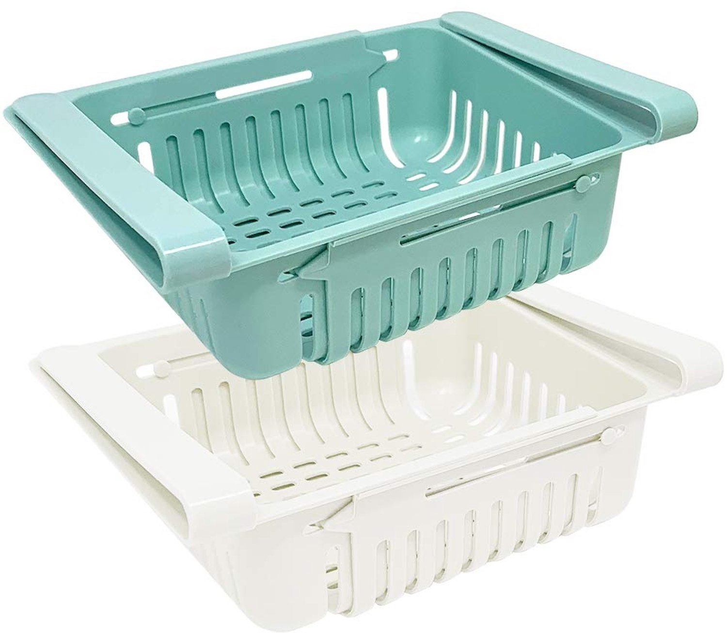Famanu – Opbergdoos voor koelkast set van 2 stuks, intrekbaar in blauw en wit, ideaal voor keuken en koelkast