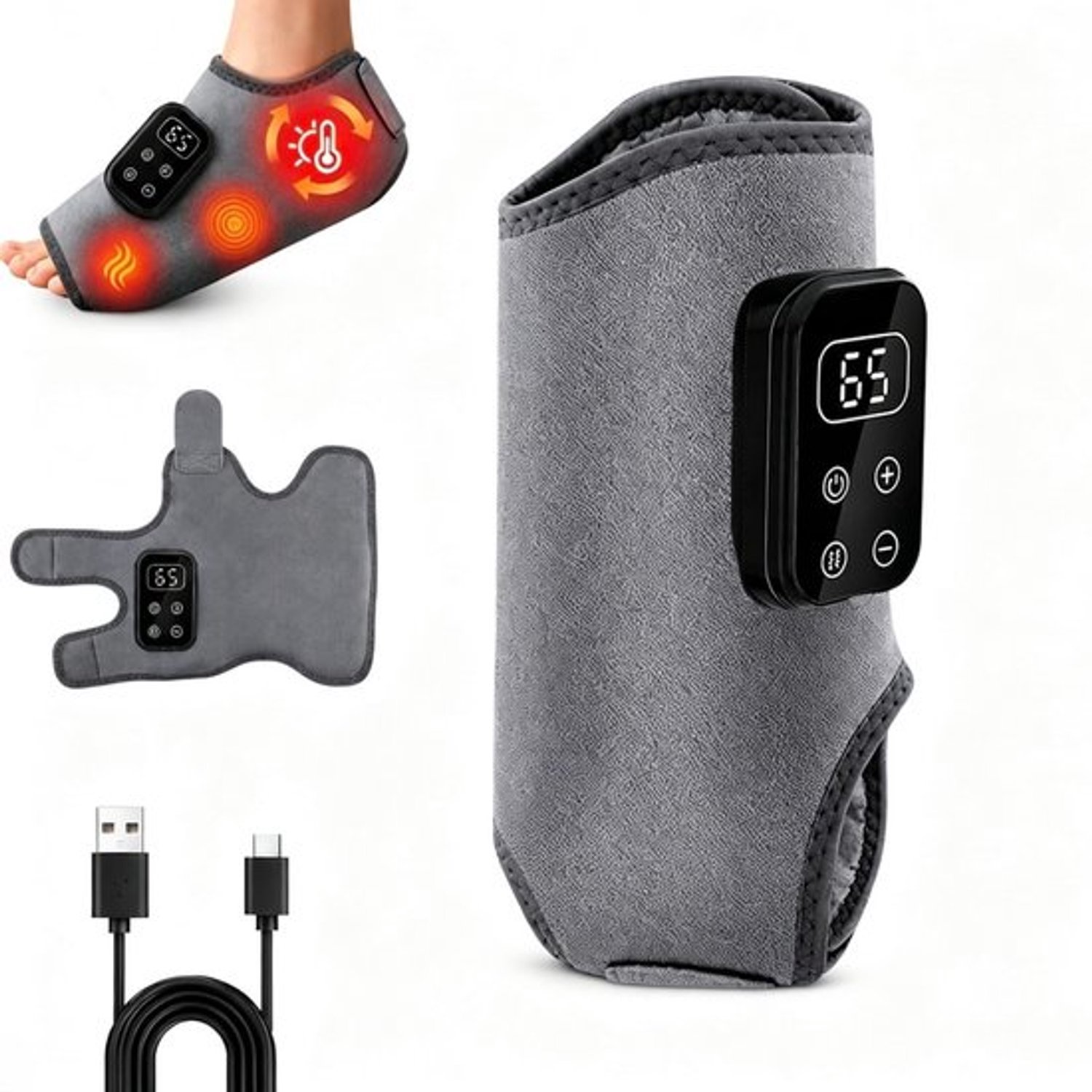 3-in-1 Draadloze Voetmassager - Elektrisch Massageapparaat met Warmte - Bevordert Bloedsomloop - 3 standen en 6 warmteniveaus - Geschikt voor Enkels, Hielen & Voetzolen
