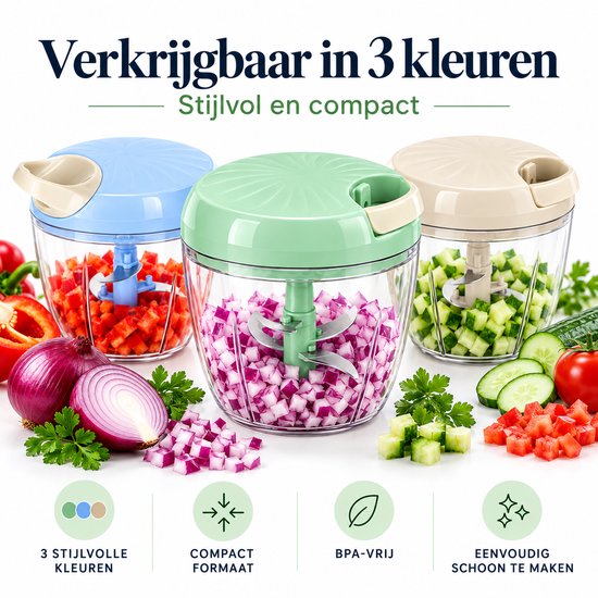 Handmatige Hakmolen XL 900 ml - BPA-Vrij - 5 Scherpe RVS Messen - Groentesnijder - Mandoline Keukensnijder - Chopper - Foodprocessor - Keuken Accessoires - Groen - Löwenthal van Löwenthal — afbeelding 5