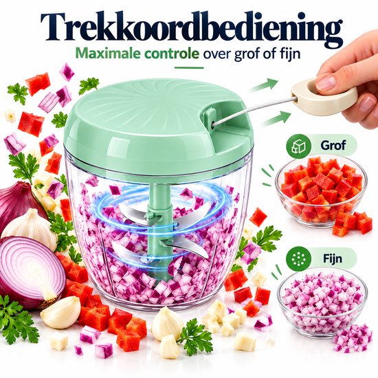 Handmatige Hakmolen XL 900 ml - BPA-Vrij - 5 Scherpe RVS Messen - Groentesnijder - Mandoline Keukensnijder - Chopper - Foodprocessor - Keuken Accessoires - Groen - Löwenthal van Löwenthal — afbeelding 3