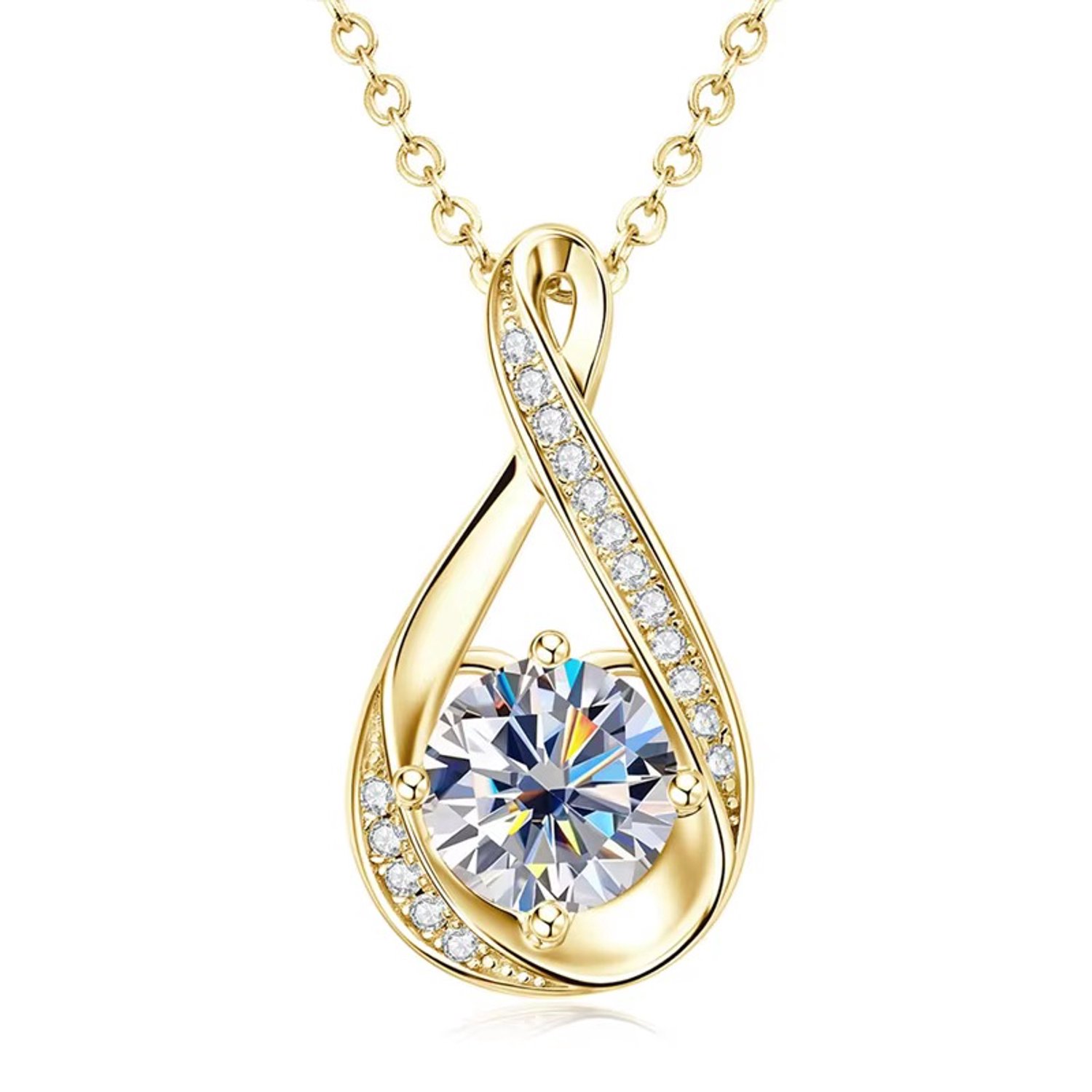 Selevie Ketting met Druppelvormige Moissanite Hanger - Goud - Moissanite Golden Necklace