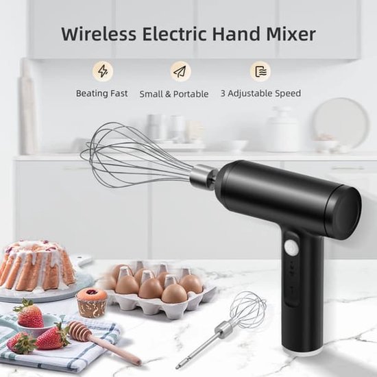 Elektrische handmixer van roestvrij staal, draadloze elektrische eierklopper met USB-oplaadfunctie. — afbeelding 2