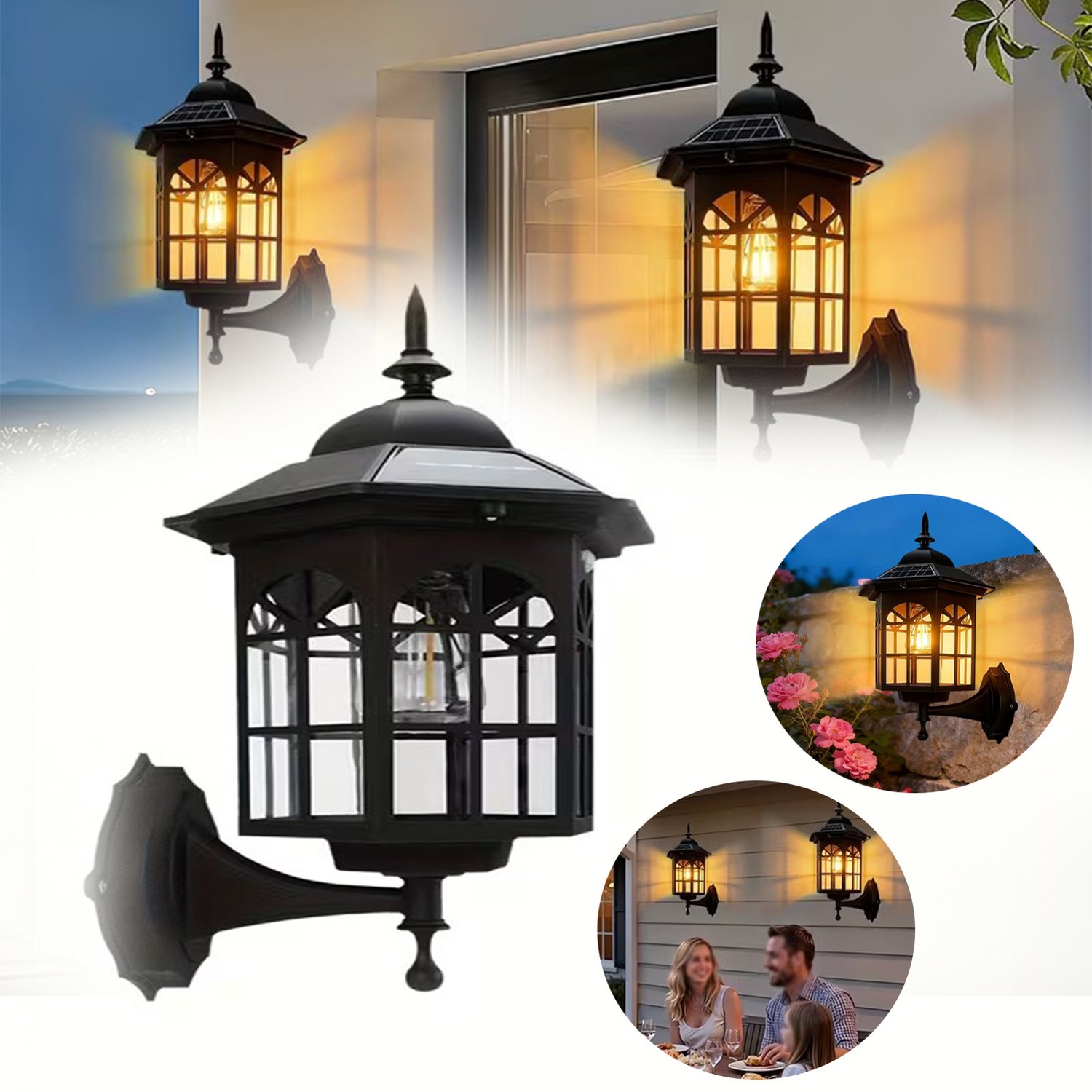 Vintage Buitenwandlampen, Solar-Hekverlichting, Klassieke Decoratieve Wandlamp, 3 Slimme Modi.