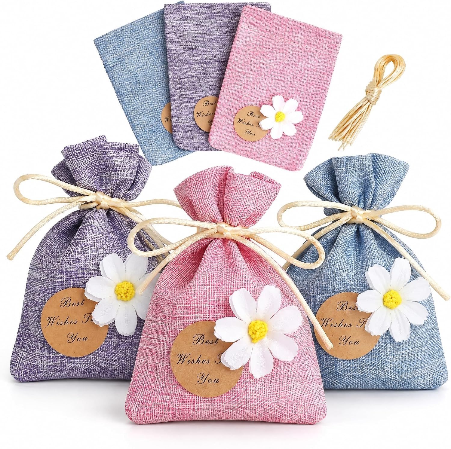 Kleine Stoffen Zakjes - Lichtroze/Lichtpaars/Lichtblauw - 10 x 14 cm - Katoen-Linnen Mix - Voor Cadeaus en Geurzakjes