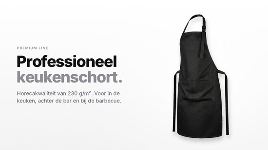 Viamart® Premium Line Keukenschort Zwart - Wasbaar op 60° - Horecakwaliteit 230 g/m² - Dubbel Gestikt - Vlekbestendig - 3 Zakken - Verstelbare Nekband - Kookschort & BBQ Schort - Unisex