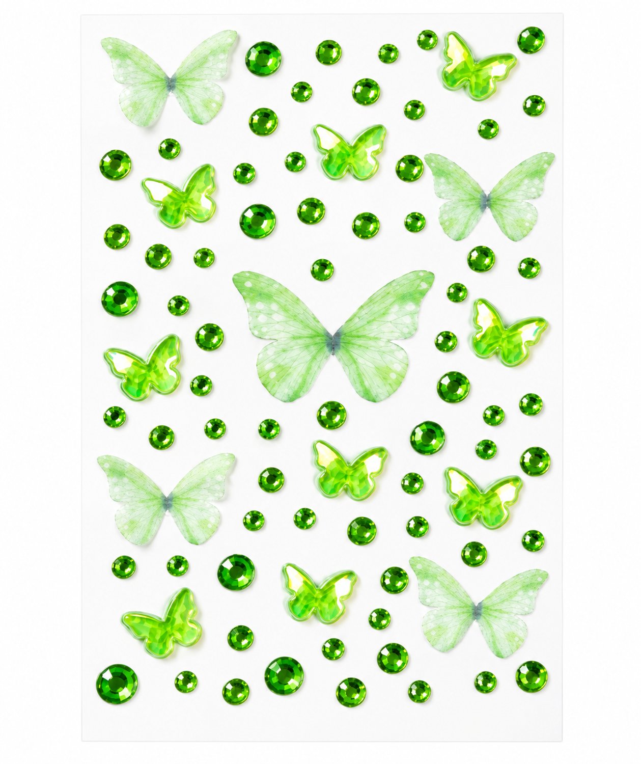 Face & Body Jewels Groen Vlinders Diamanten [Dots Strass Steentjes met Zelfklevend Plaklaag - Sticker Diamantjes voor Lichaam en Gezicht - Festival Tattoo Set Outfit Glitter - Juwelen Rhinestones Rhine stones - Plak Diamantjes]