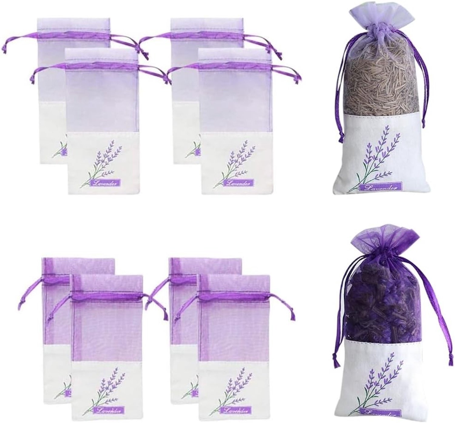 Lavendelzakjes - Paars - 7,2 x 15 cm - Lege Geurzakjes met Bloemenprint - Voor Specerijen en Accessoires