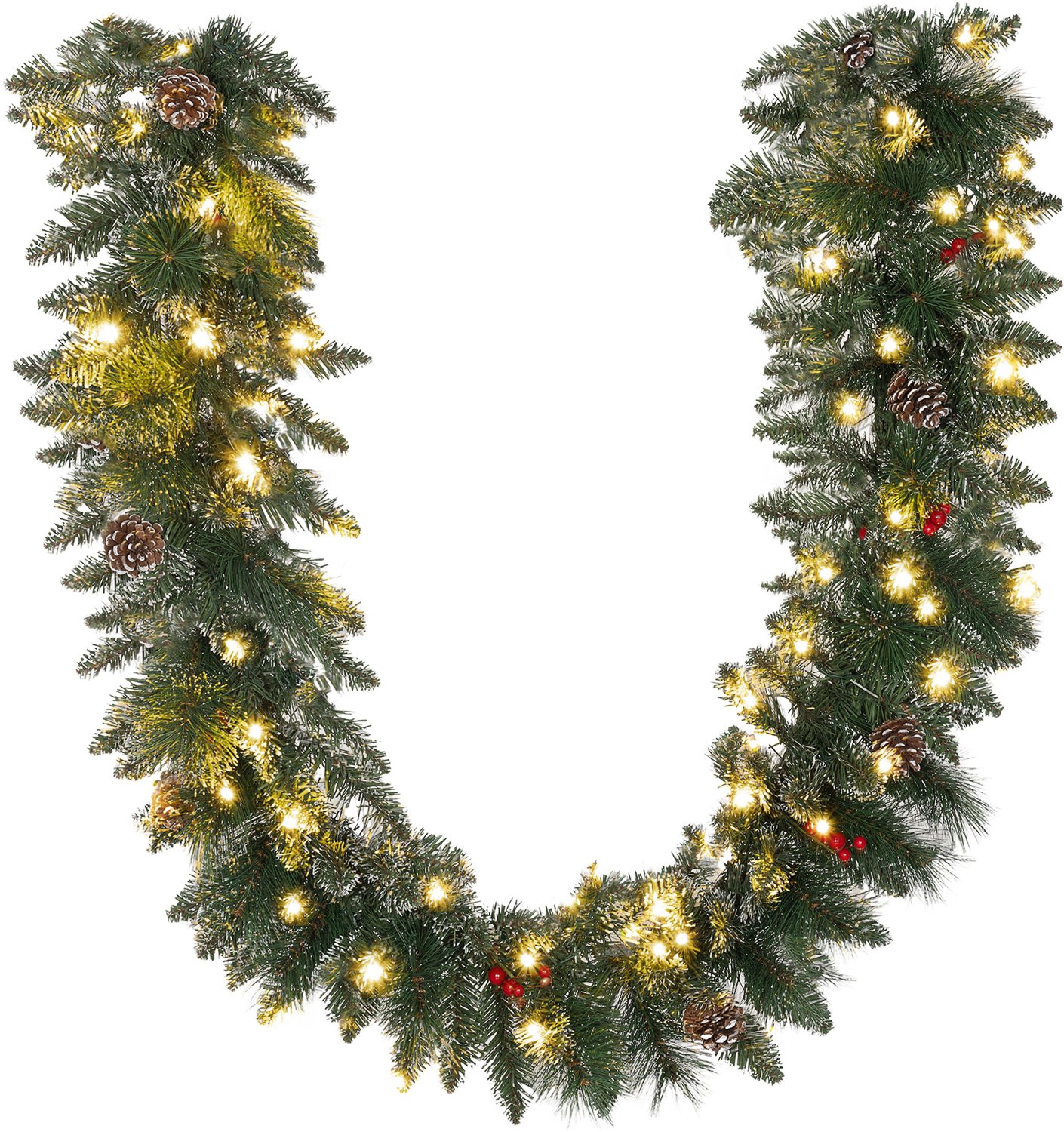 Kerstslinger LED-verlichting - 50 witte lampjes - 180x30x30 cm - feestelijke decoraties - van plastic en metaal - groen