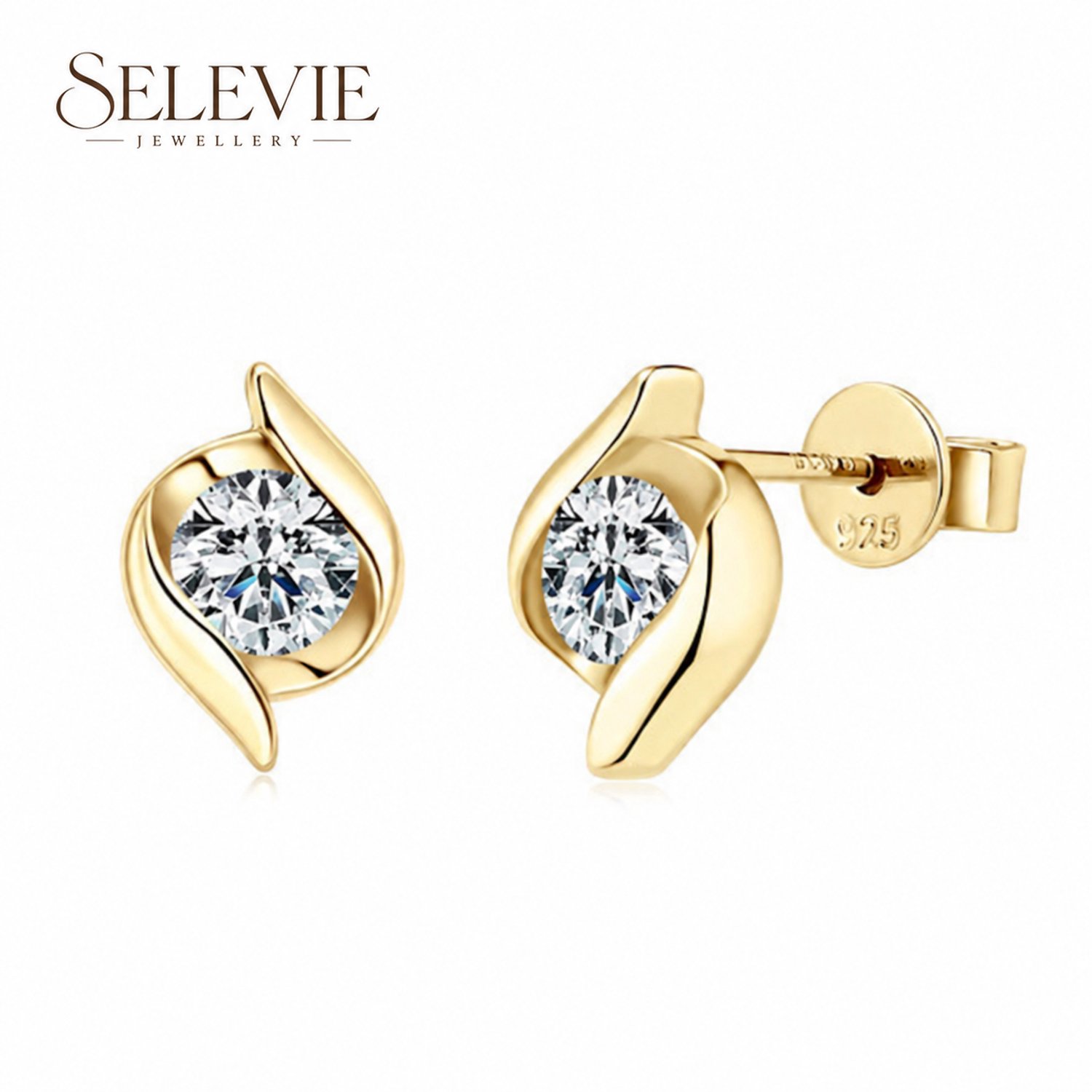 Selevie Oorbellen Goud met Moissanite – 1 ct totaal – VVS1 Color D - Oorknopjes Twist - Earrings diamond look
