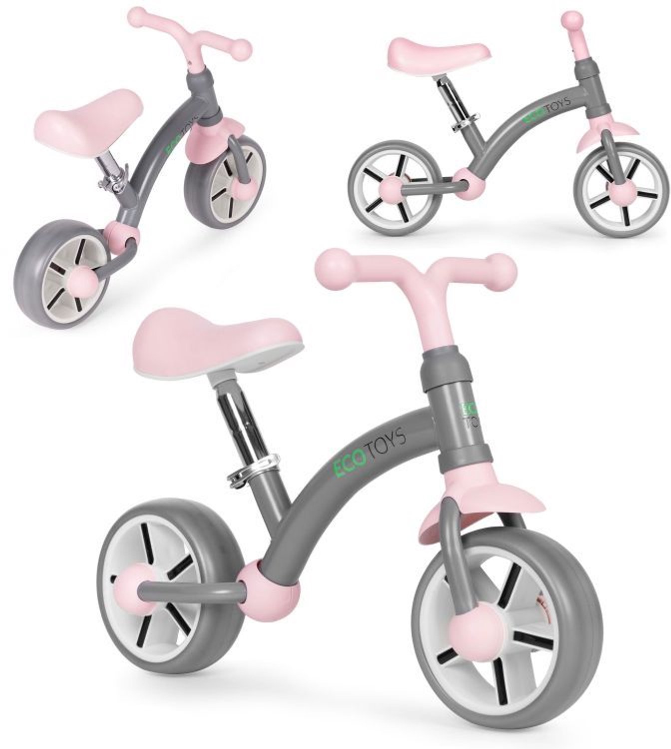 ECOTOYS Loopfiets - EVA Wielen - Verstelbaar Zadel - Grijs - 3+
