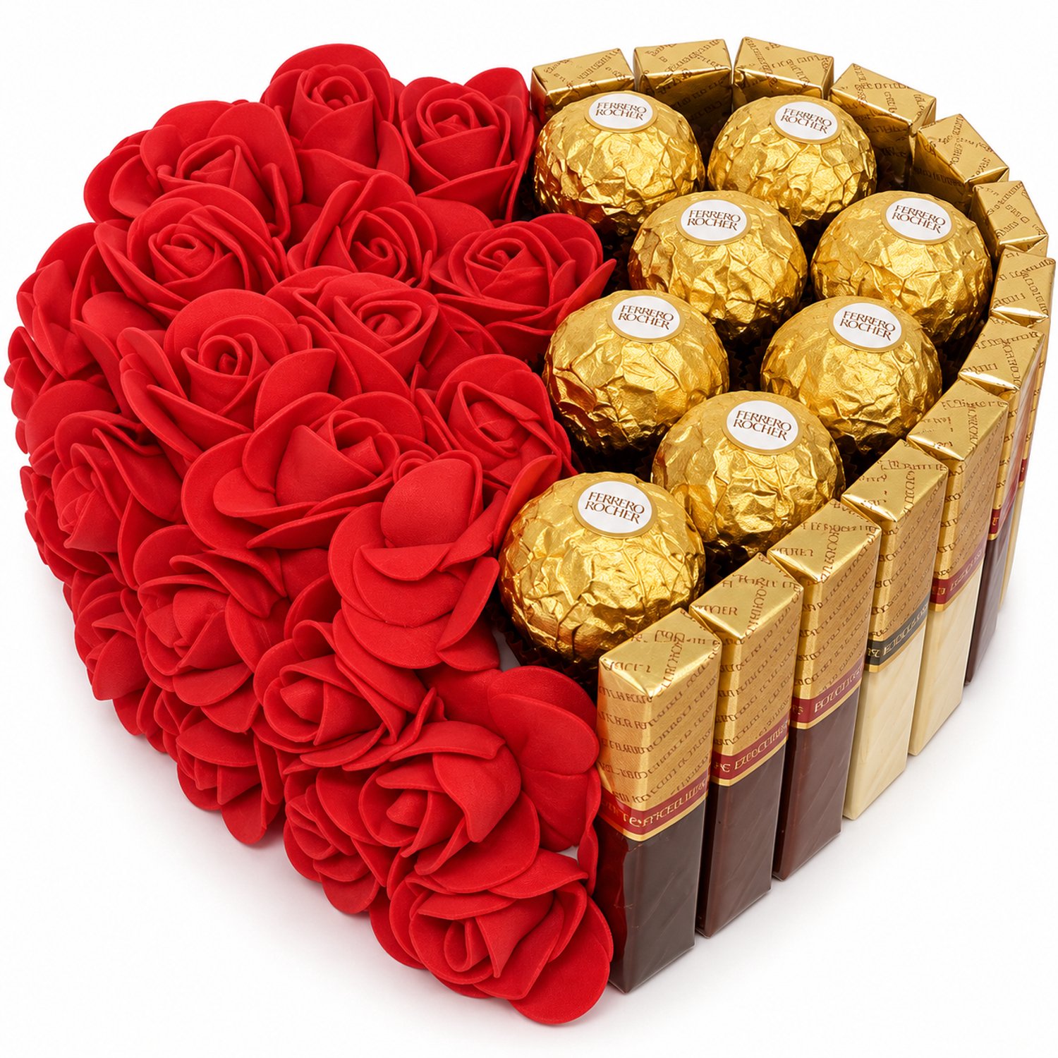 Nina’s Giftshop® Chocolade Hart met Rode Rozen – 8x Ferrero Rocher – Valentijn Cadeau – Liefdescadeau – Chocolade Geschenk – Cadeau voor Haar – Moederdag