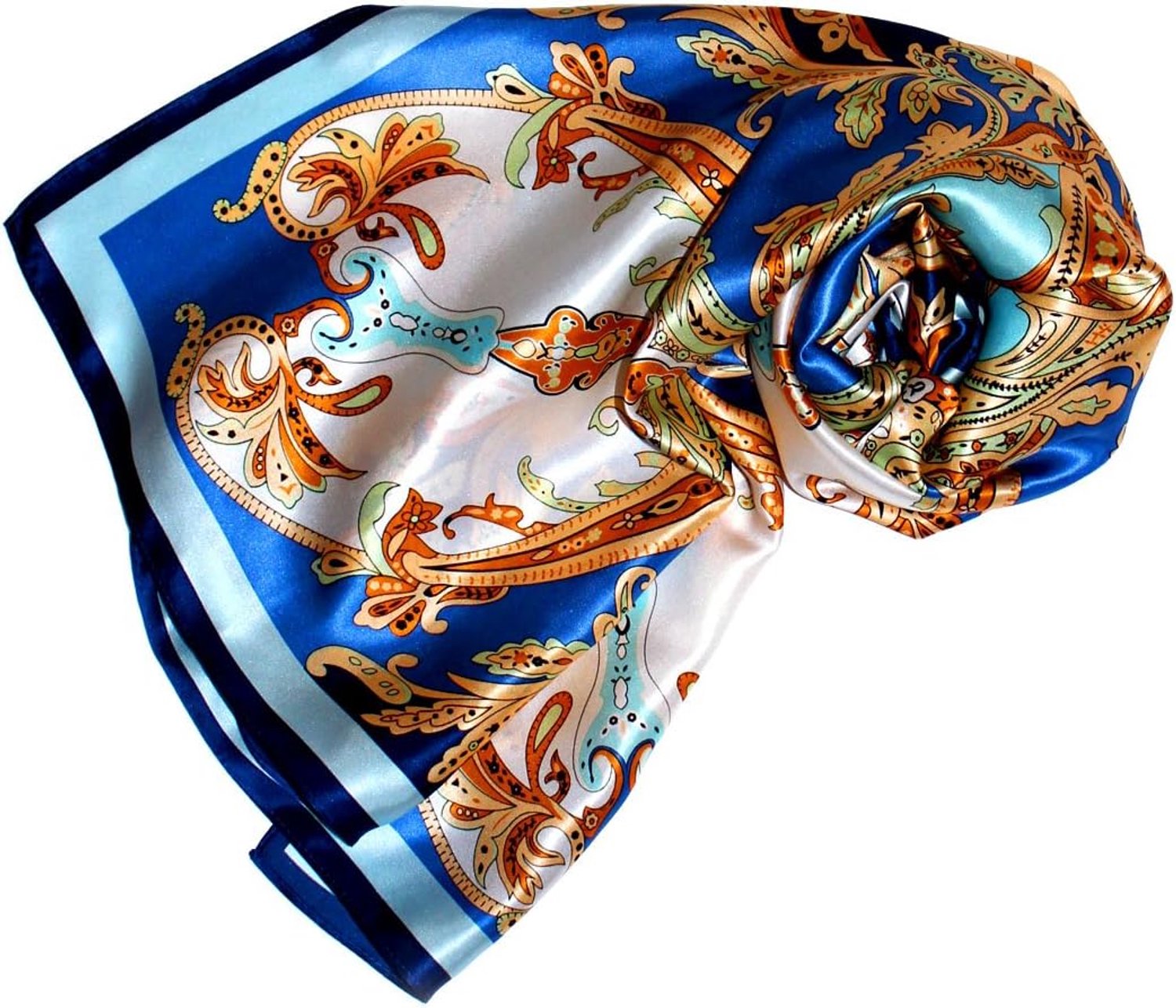 Lorenzo Cana Zijden Sjaal 90x90cm - Blauw Goud Wit Bloemenprint