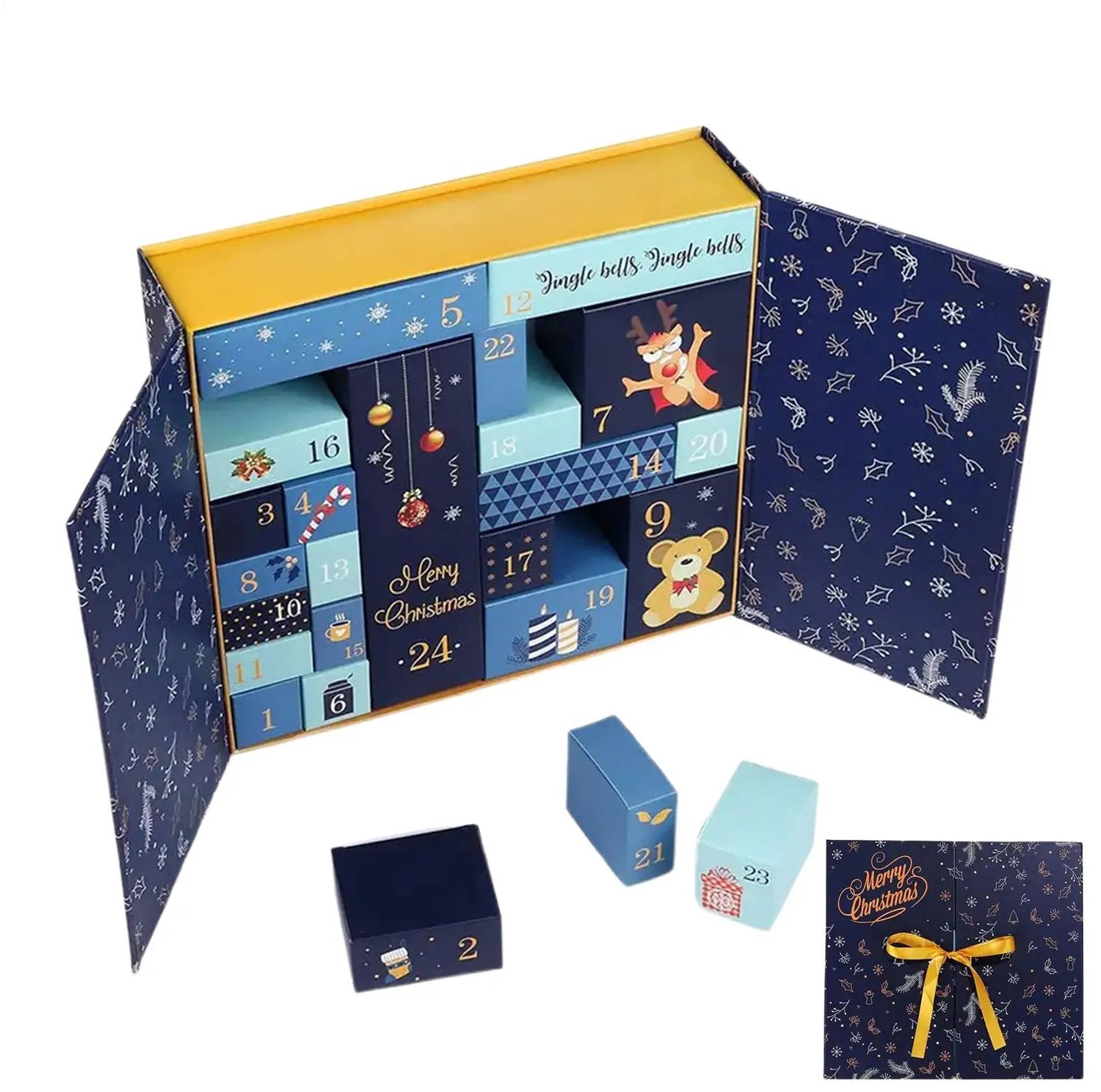 Marqs Adventskalender Leeg - Blauw - Zelf de 24 vakjes invullen - 2026 - Adventskalenders - Kinderen - Herbruikbaar - Opvouwbaar