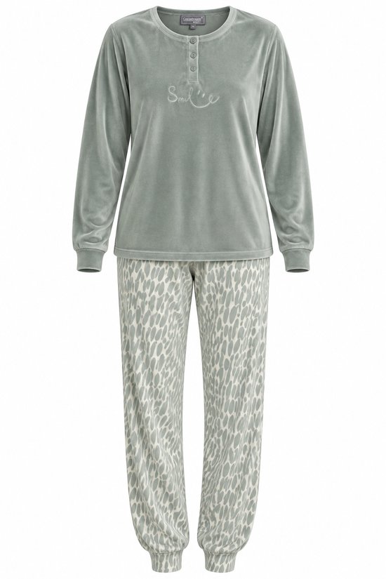 Pyjima Cocodream - Dames Pyjama Velours - Winter - Green Print - Maat XXL | bol
