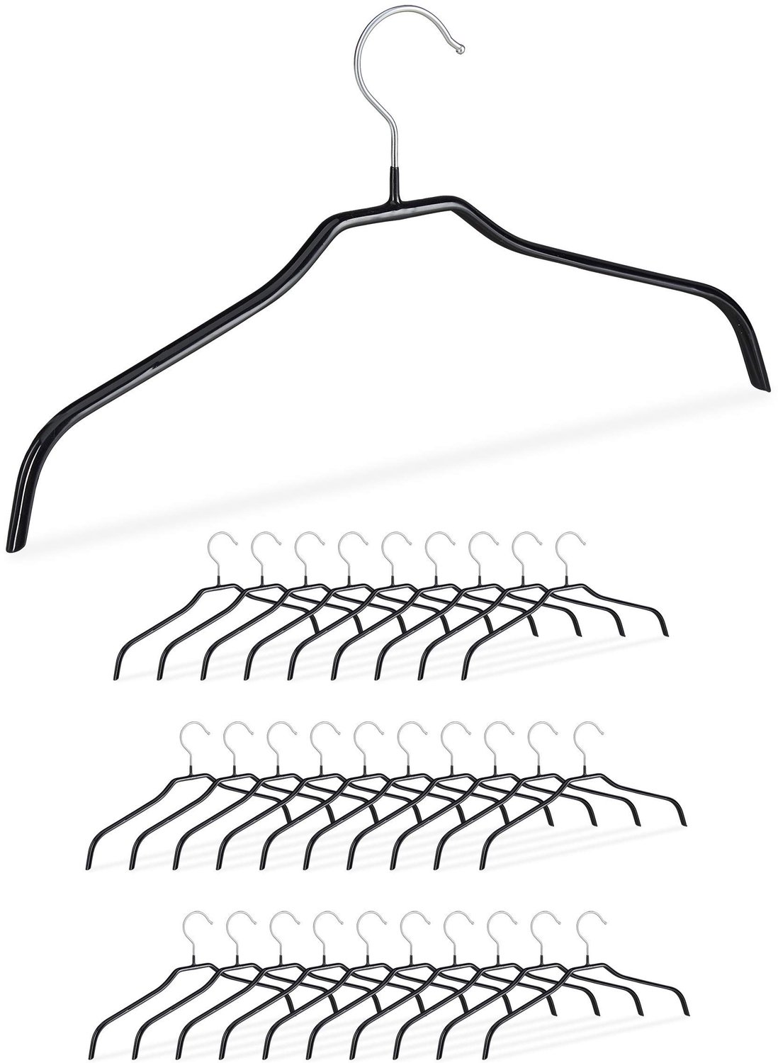 Famanu – 30 stuks anti-slip kledinghangers voor shirts en blouses, zwart, 42 cm