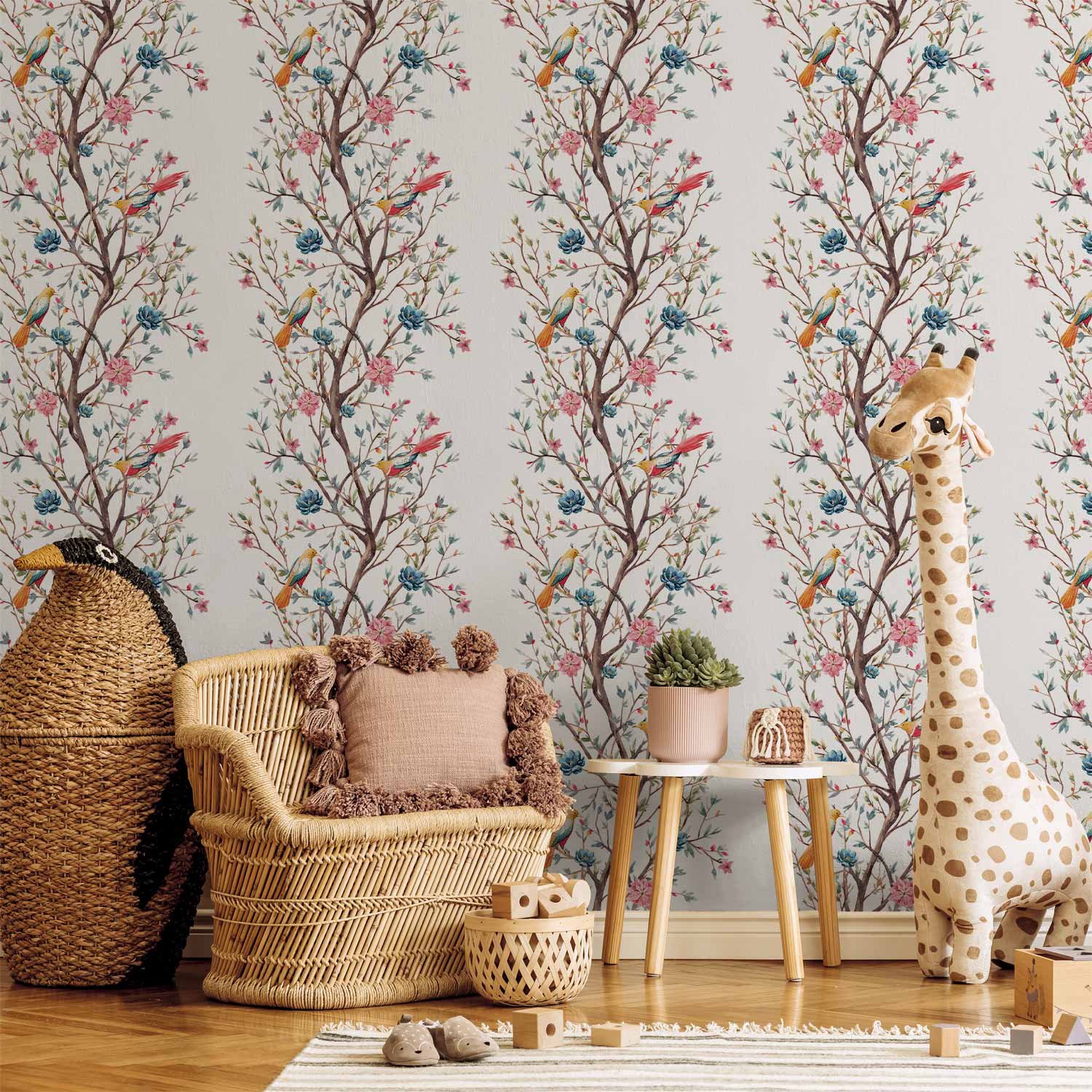 Behang - Birds on a Flowering Twig