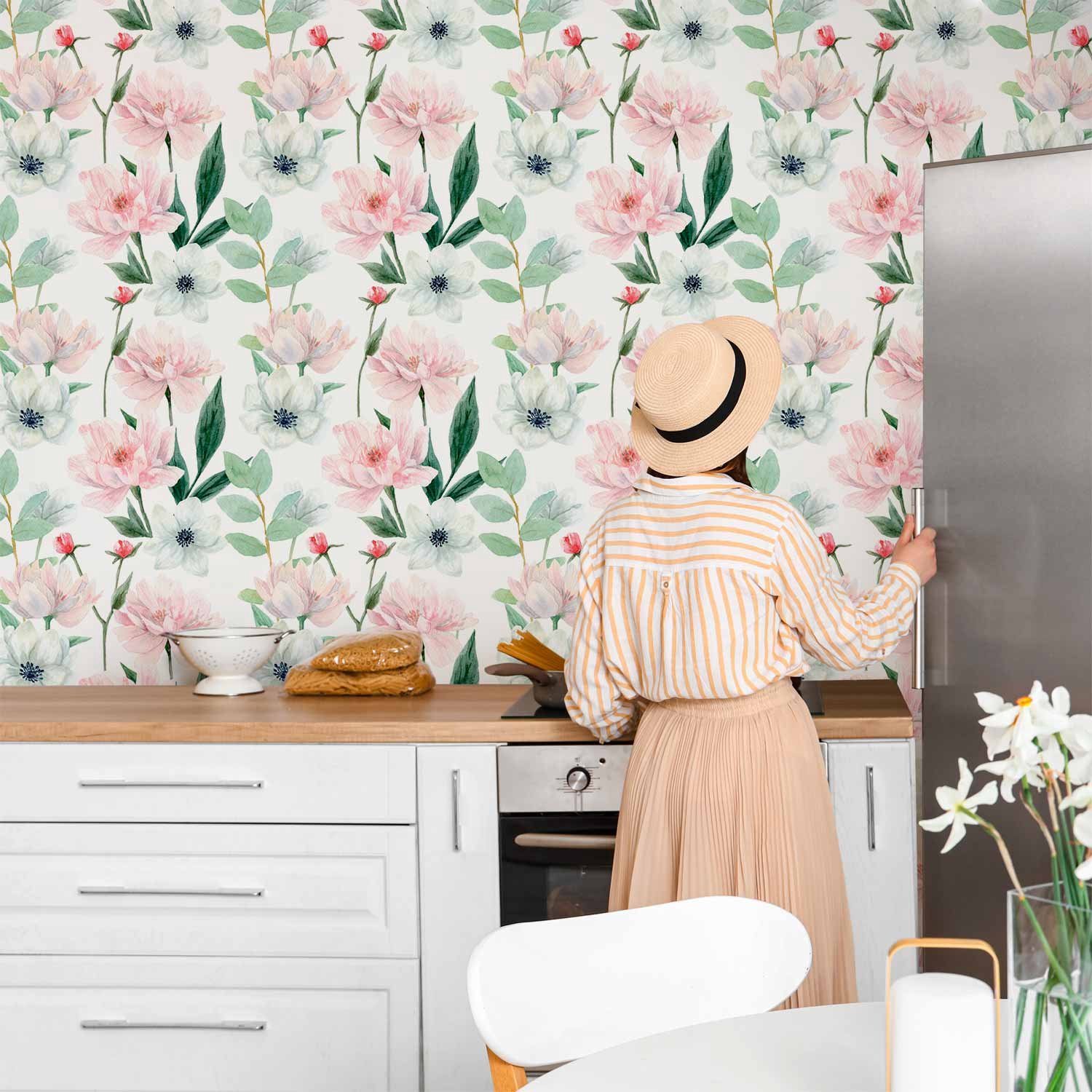 Behang - Peonies on white background