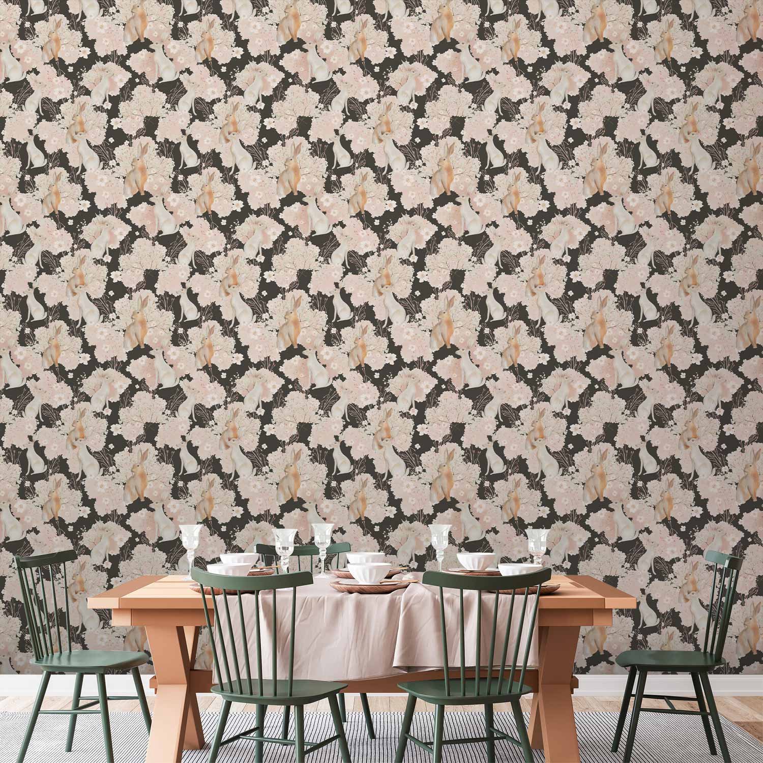 Behang - White and beige hares